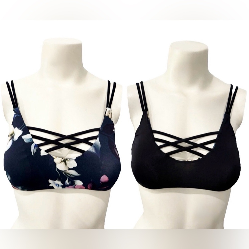 Tinibikini Reversible Floral & Black Strappy Bikini Top Size M